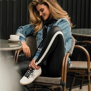 Spanx Faux Leather Side Stripe Leggings Size Medium